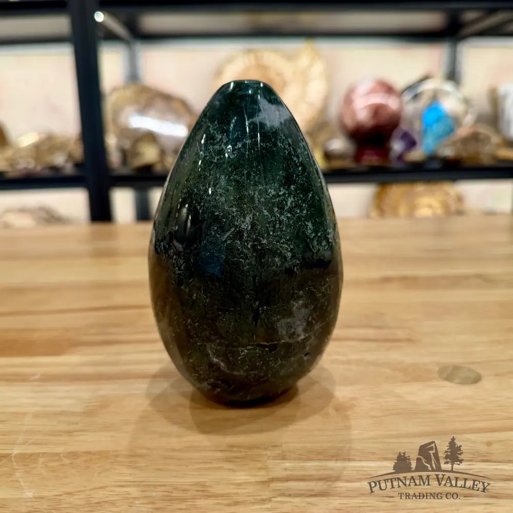 Green Moss Agate Faceted Egg Table Accent - Accent