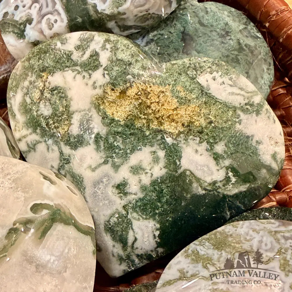 Green Moss Agate Hearts Heart