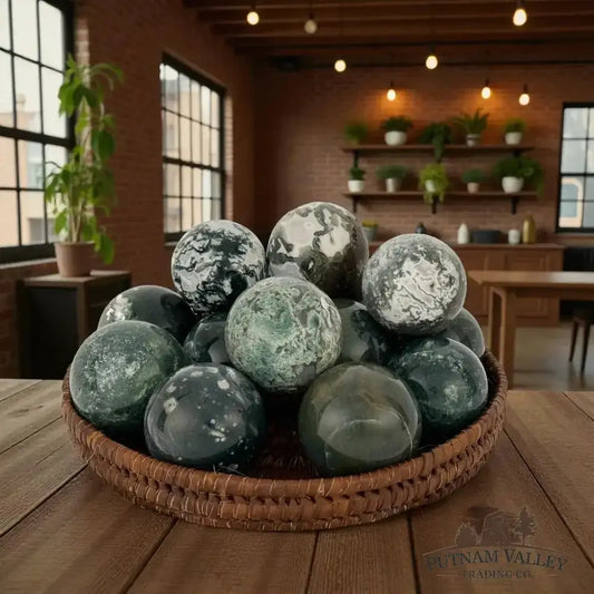 Green Moss Agate Spheres - Putnam Valley Trading Co.