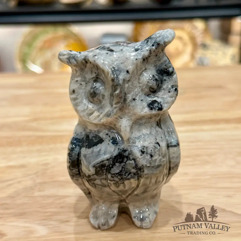 Hand-Carved Dendritic Serpentine Owl - Carved Object
