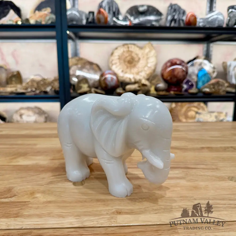 Hand-Carved White Nephrite Jade Elephant Sculpture