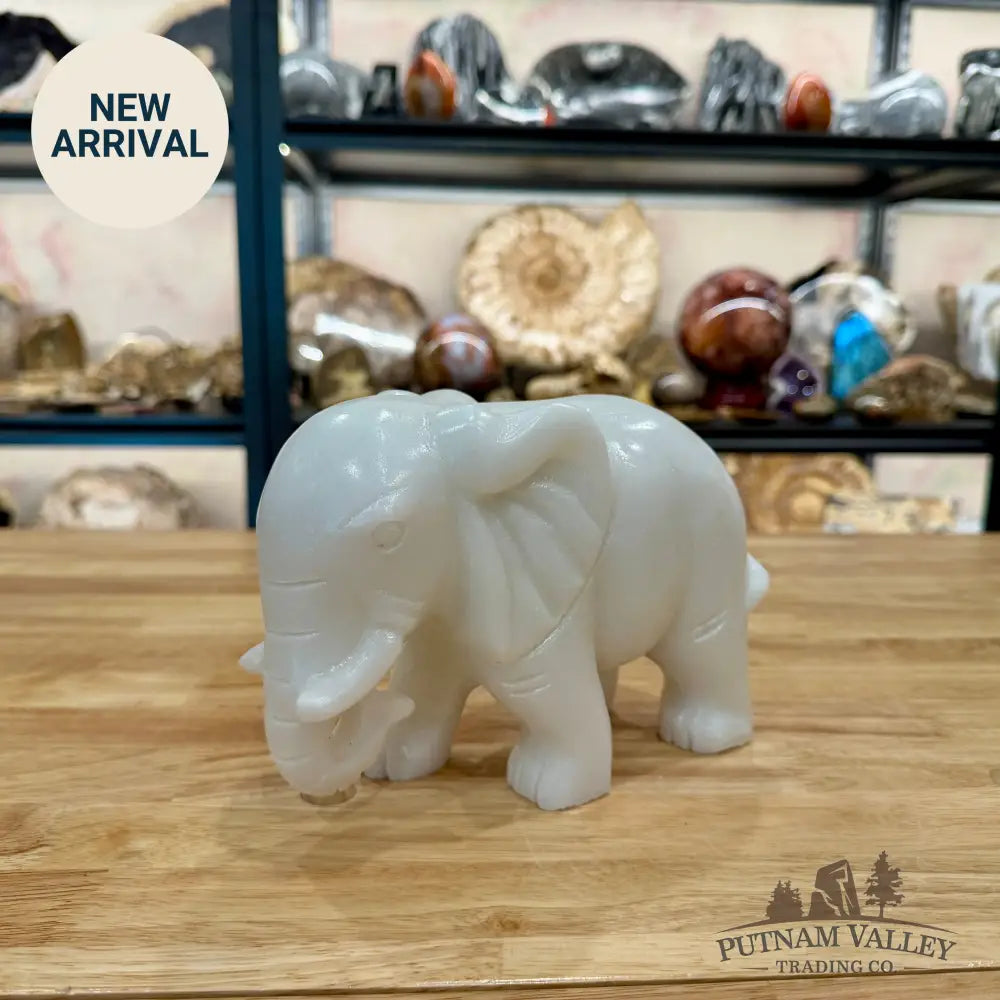 Hand-Carved White Nephrite Jade Elephant Sculpture