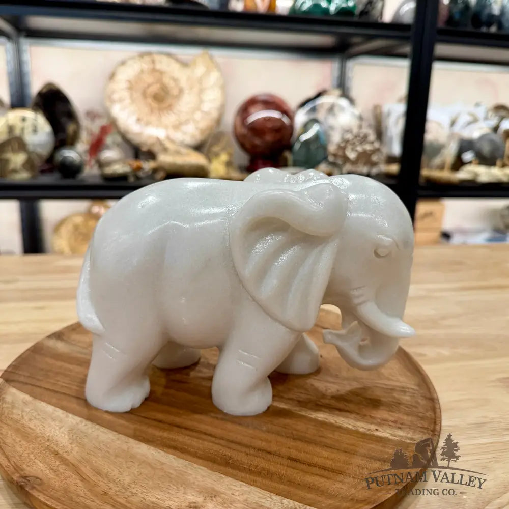 Hand-Carved White Nephrite Jade Elephant | 7.2lb - Sculpture