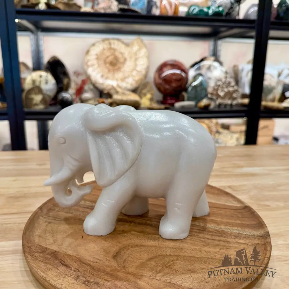 Hand-Carved White Nephrite Jade Elephant | 7.2lb - Sculpture