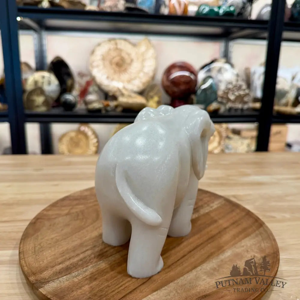 Hand-Carved White Nephrite Jade Elephant | 7.2lb - Sculpture