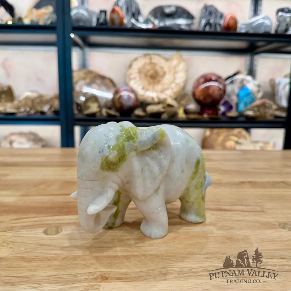 Hand-Carved Lantian Jade Elephant Sculpture