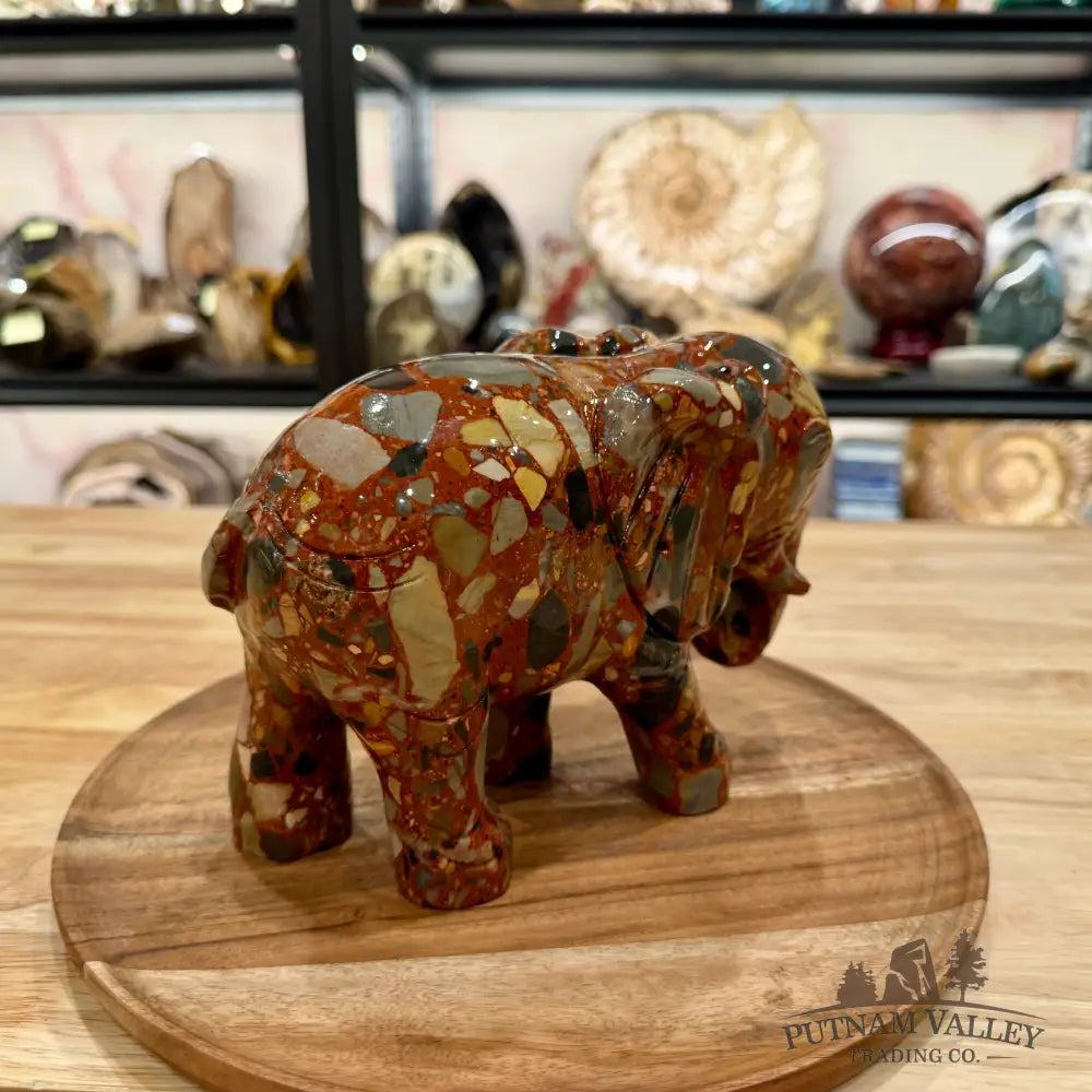 Hand-Carved Longken Jasper Elephant - Sculpture