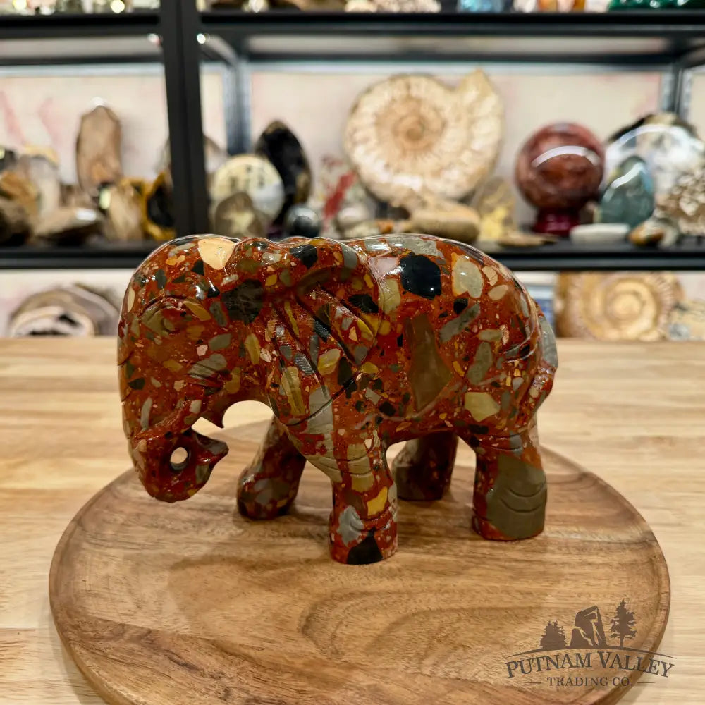 Hand-Carved Longken Jasper Elephant - Sculpture
