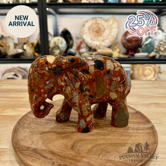 Hand-Carved Longken Jasper Elephant - Sculpture