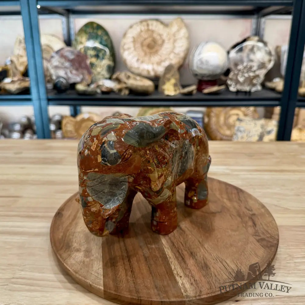 Hand-Carved Longken Jasper Elephant - Sculpture