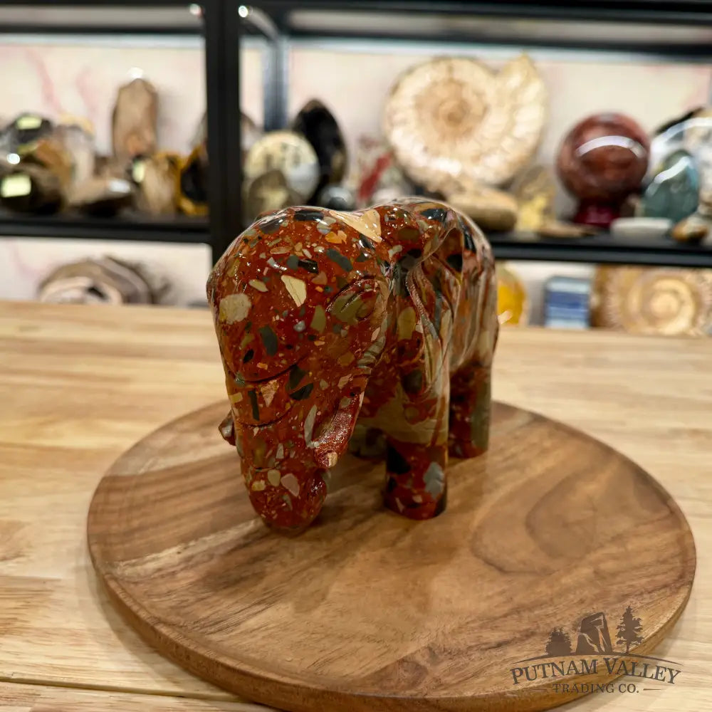 Hand-Carved Longken Jasper Elephant - Sculpture