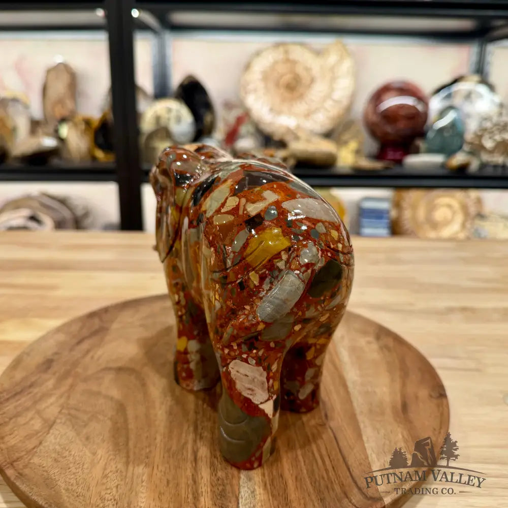 Hand-Carved Longken Jasper Elephant - Sculpture