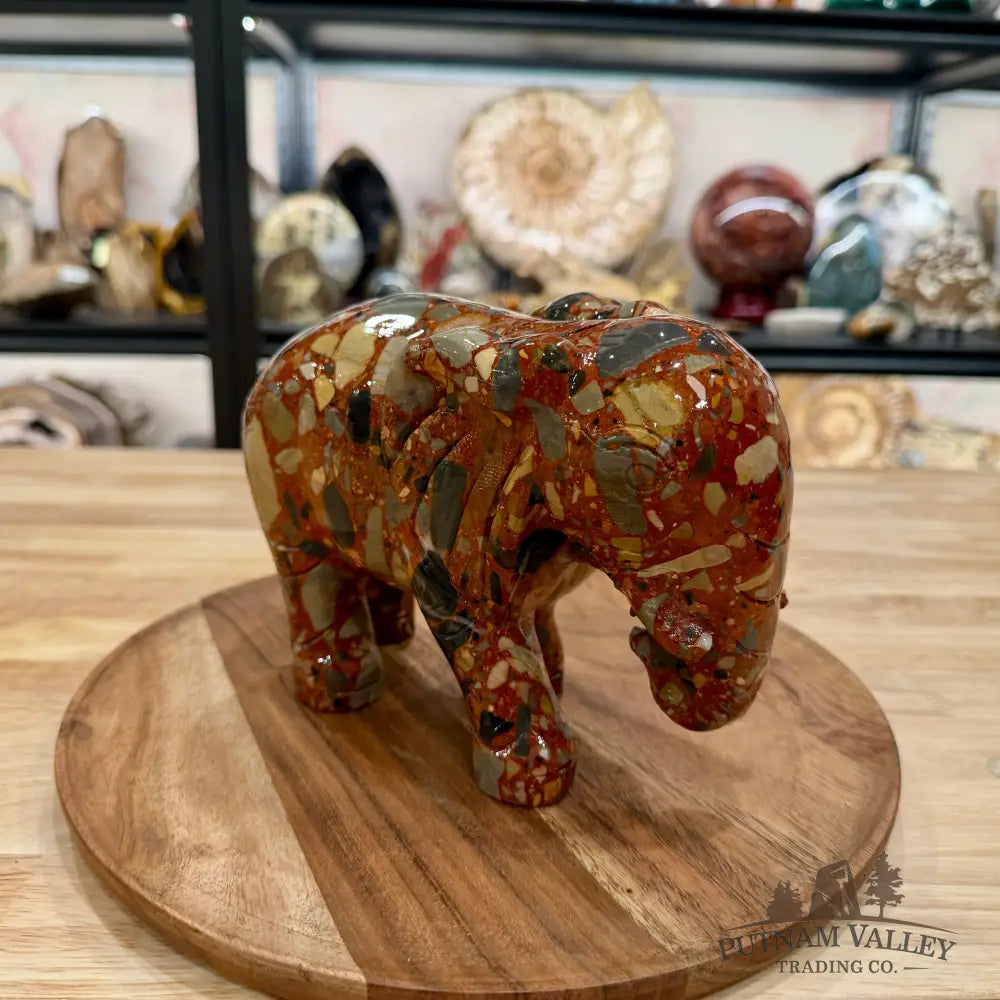 Hand-Carved Longken Jasper Elephant - Sculpture