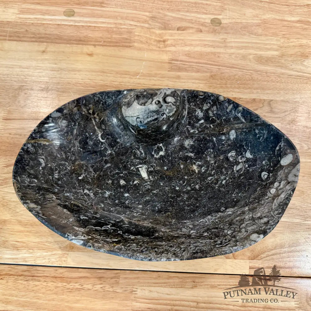 Hand-Carved Rustic Orthoceras Fossil Bowl 13.5’’ - Fossil Bowl