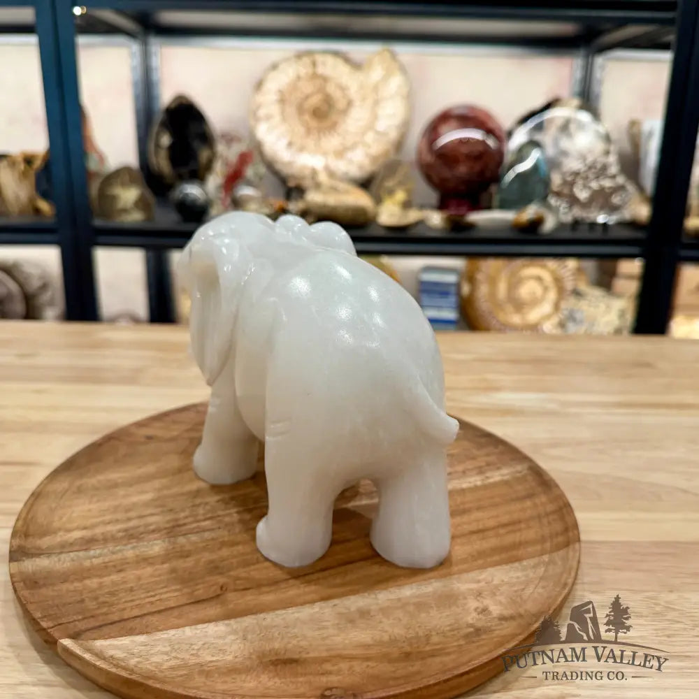 Hand-Carved White Nephrite Jade Elephant | 7.12lb - Sculpture