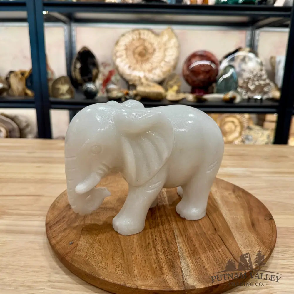 Hand-Carved White Nephrite Jade Elephant | 7.12lb - Sculpture