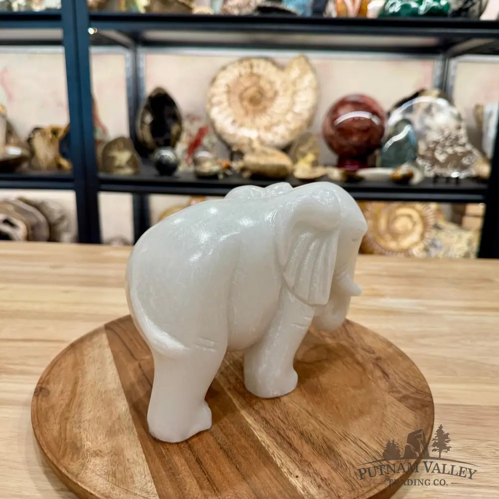 Hand-Carved White Nephrite Jade Elephant | 7.12lb - Sculpture