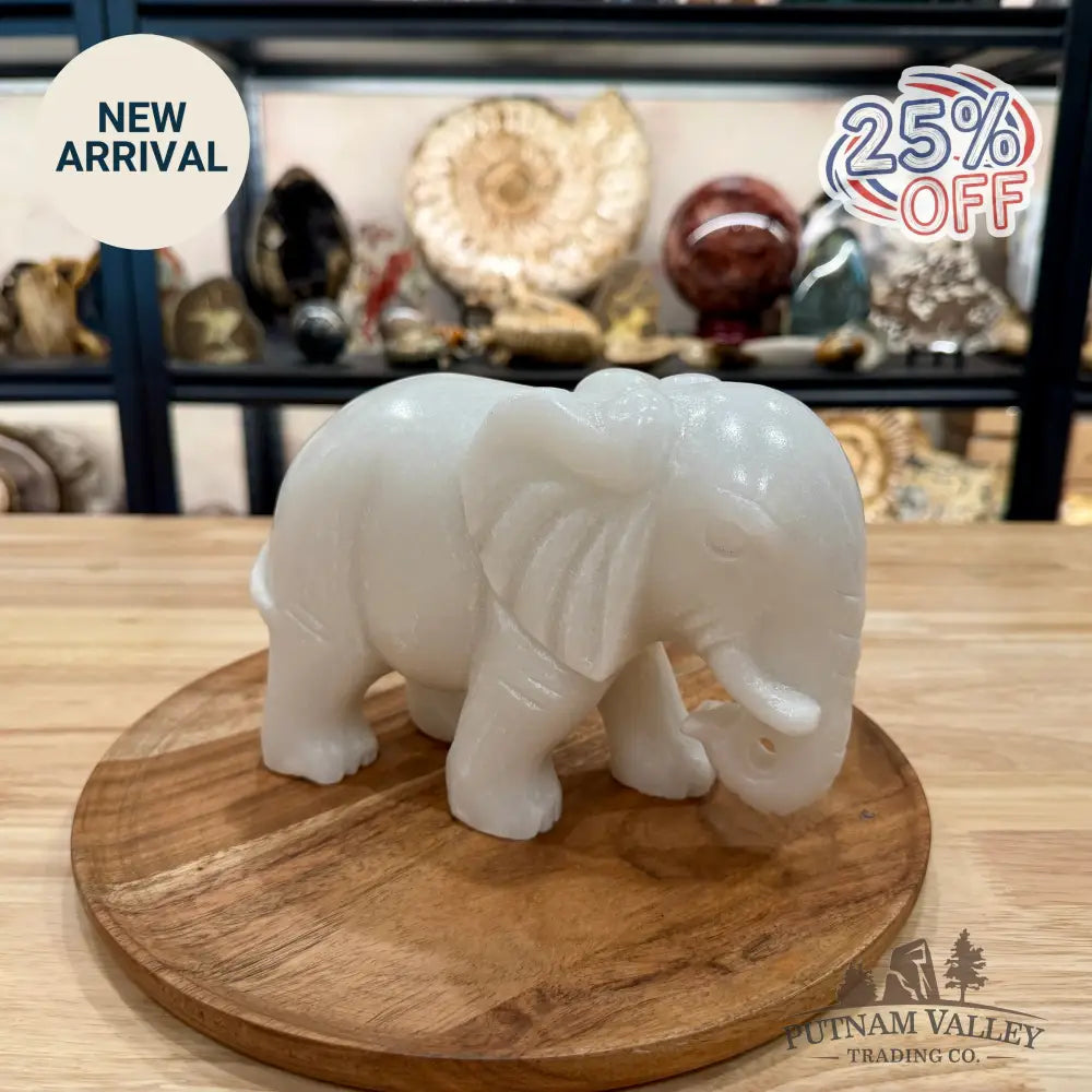 Hand-Carved White Nephrite Jade Elephant | 7.12lb - Sculpture