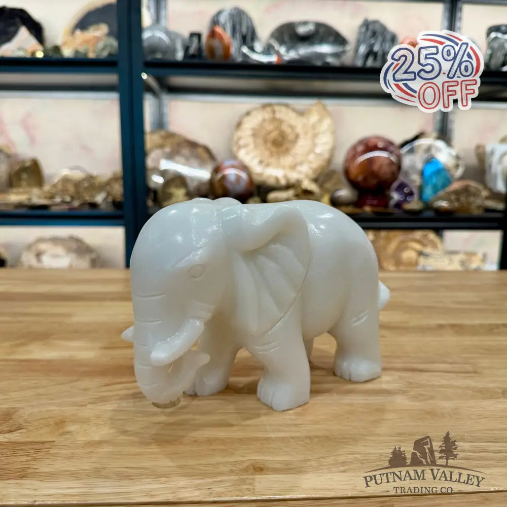 Hand-Carved White Nephrite Jade Elephant Sculpture