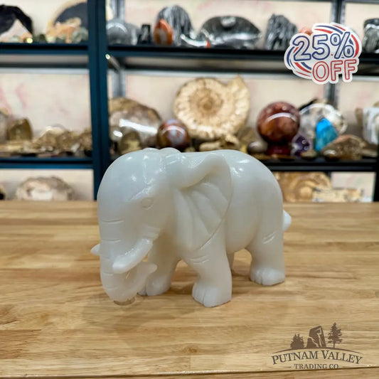 Hand-Carved White Nephrite Jade Elephant Sculpture