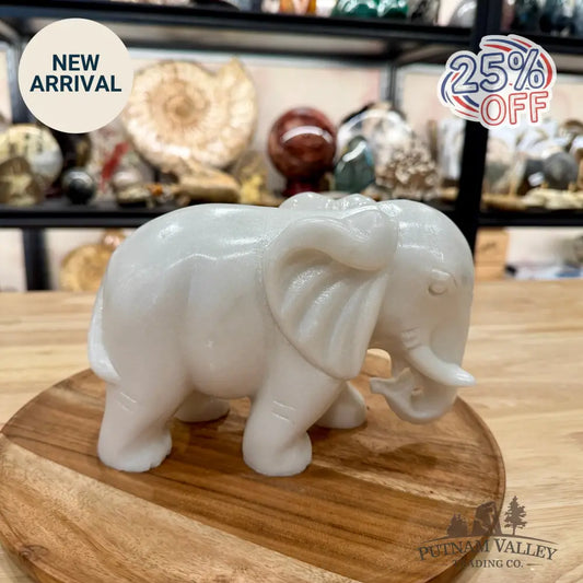 Hand-Carved White Nephrite Jade Elephant | 7.2lb - Sculpture