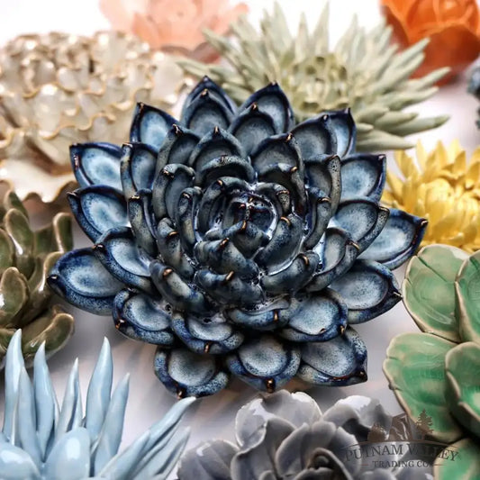 Ceramic Flower Wall Art Succulent Blue 6 Accent