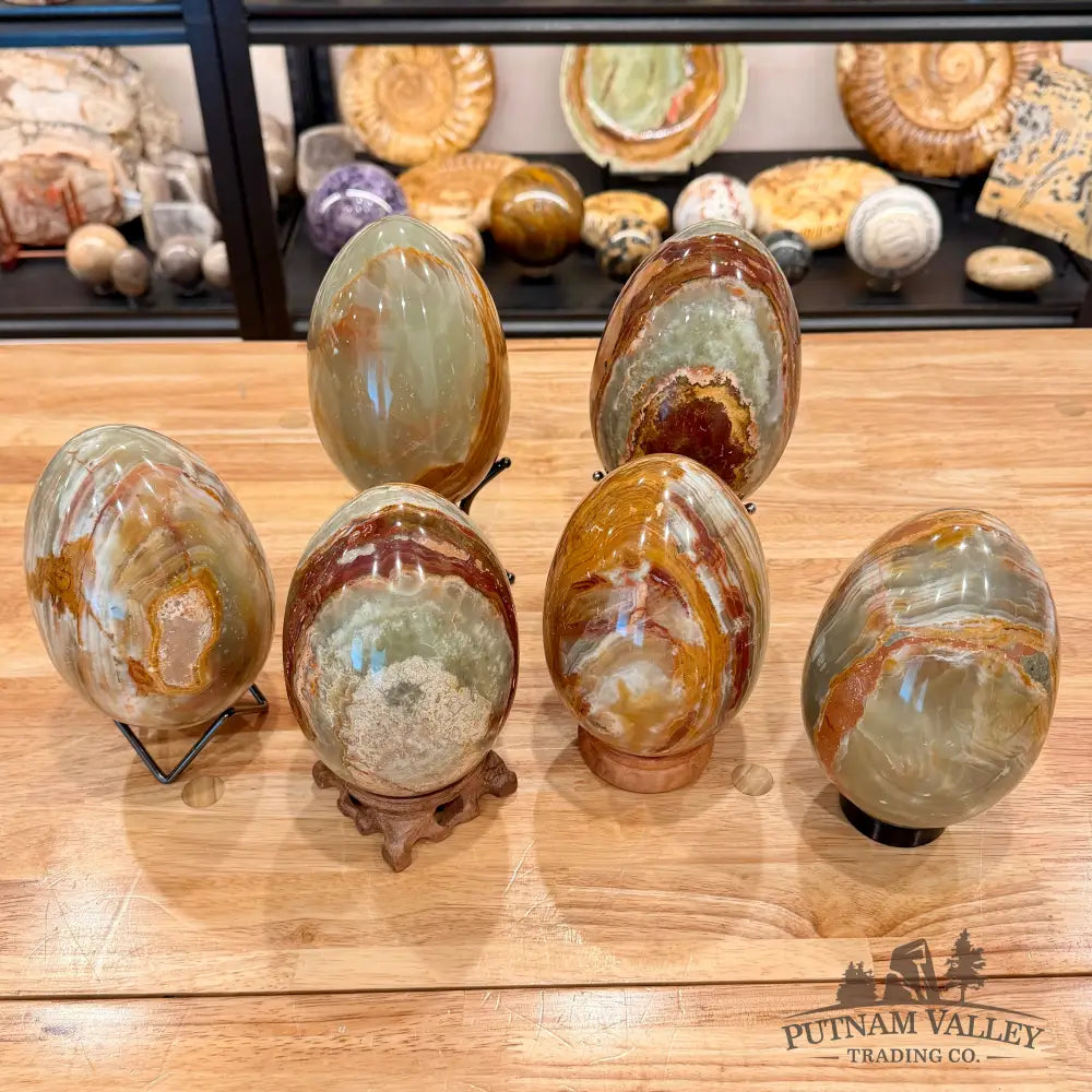 Green Banded Calcite Egg 6.5’’-6.8’’ - Egg