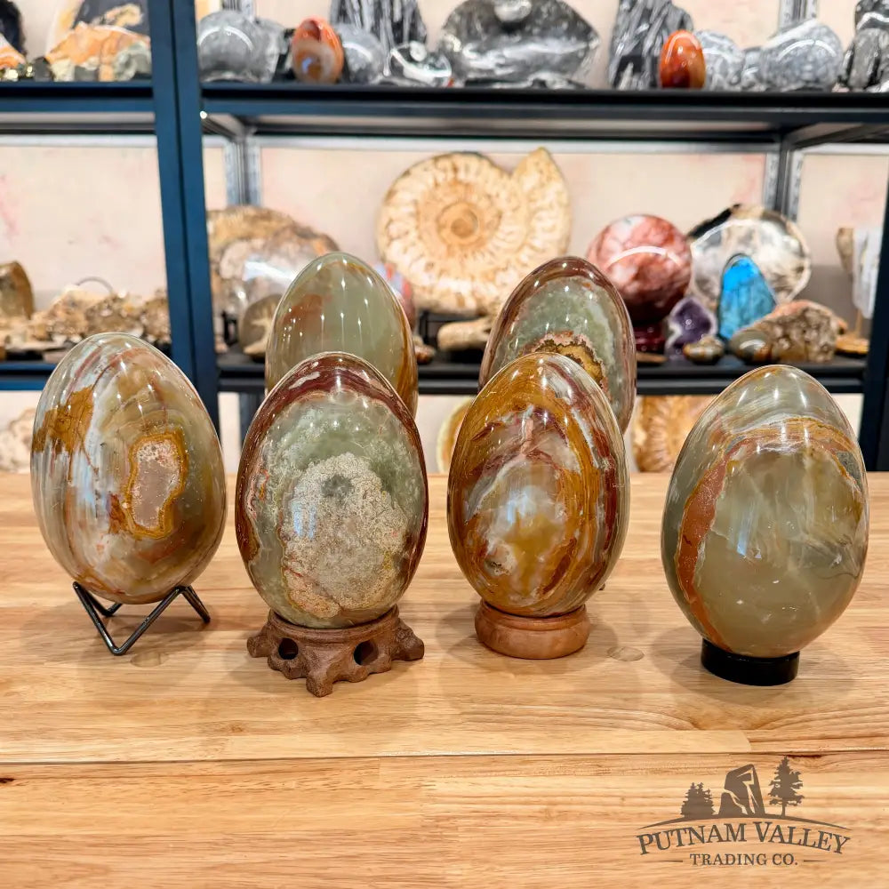 Green Banded Calcite Egg 6.5’’-6.8’’ - Egg
