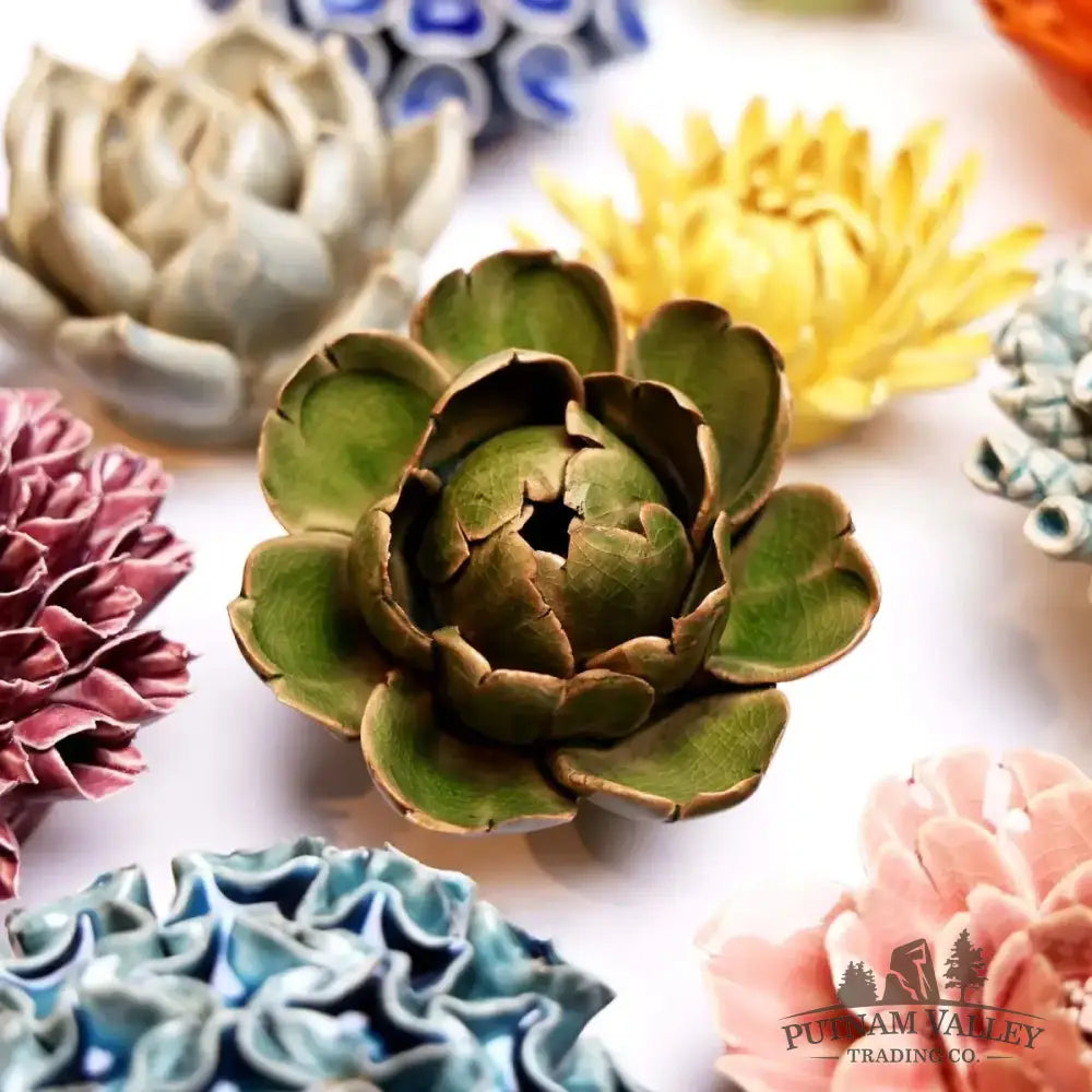 Ceramic Flower Wall Art Peony Green 12 Accent