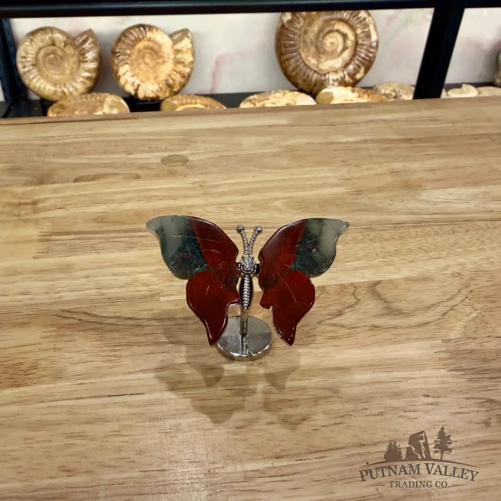 Metal & Stone Butterflies 2’’ African Bloodstone Sculpture