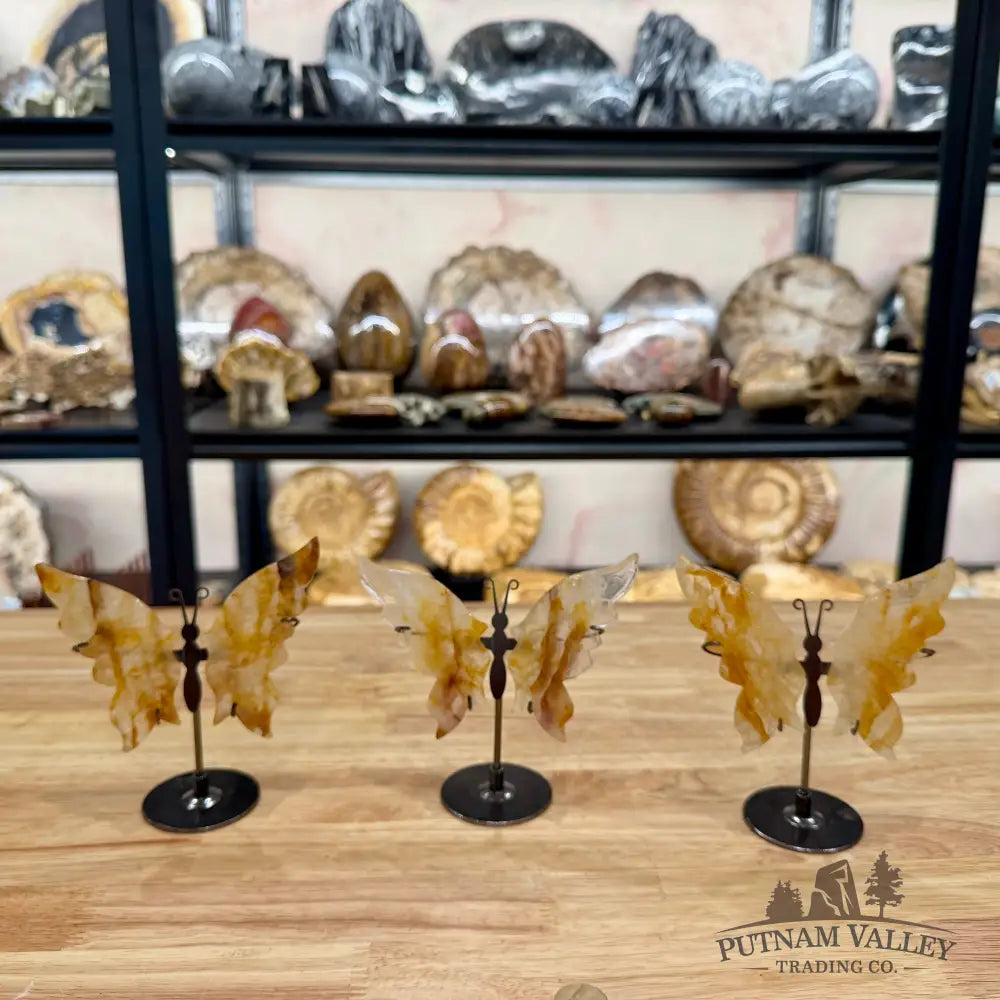 Metal & Stone Butterflies 5’’ Golden Healer Quartz Sculpture