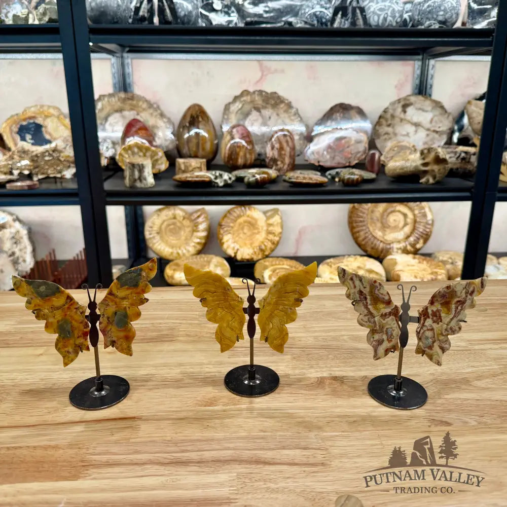 Metal & Stone Butterflies 5’’ Crazy Lace Agate Sculpture