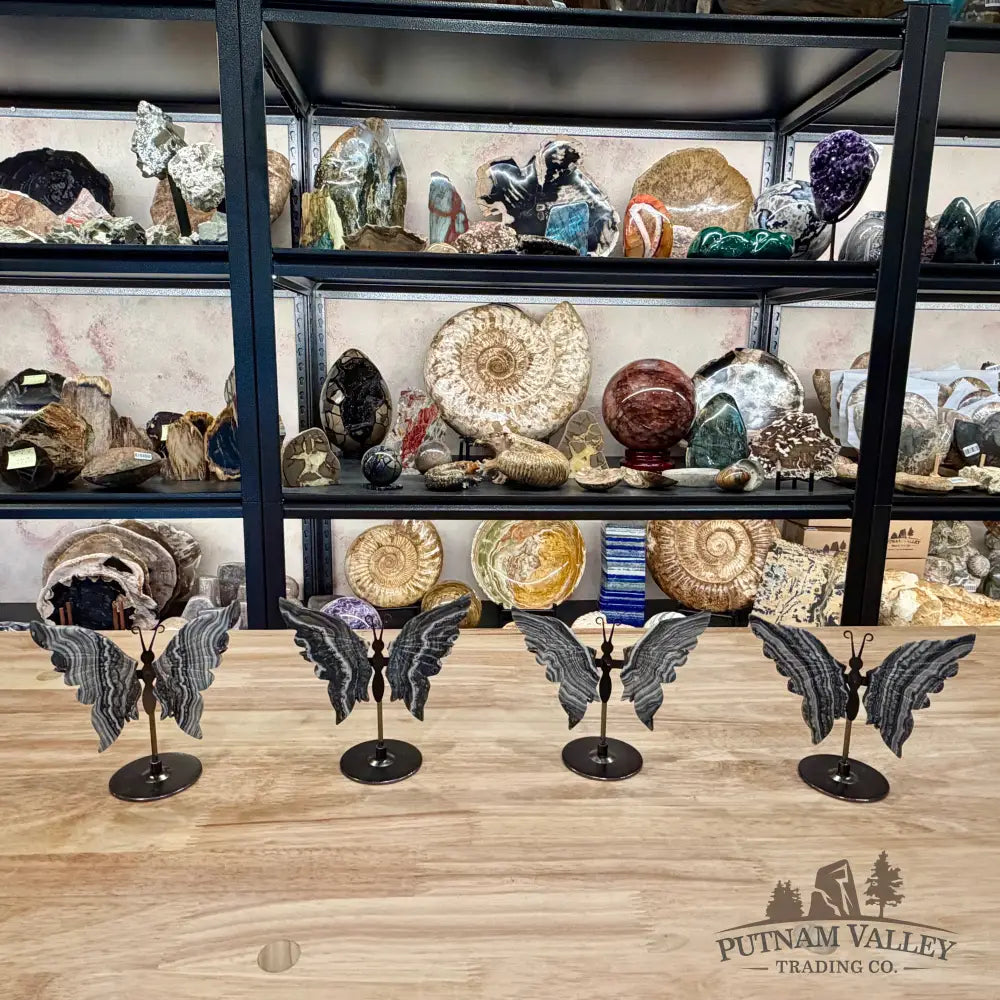 Metal & Stone Butterflies 5’’ | Select Stones - Mexican Zebra Calcite - Sculpture