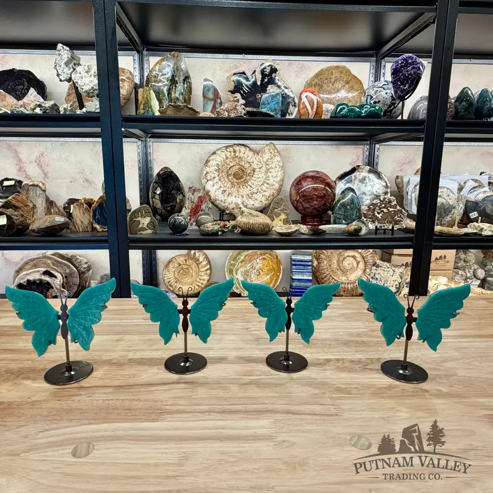 Metal & Stone Butterflies 5’’ | Select Stones - Mozambique Amazonite - Sculpture