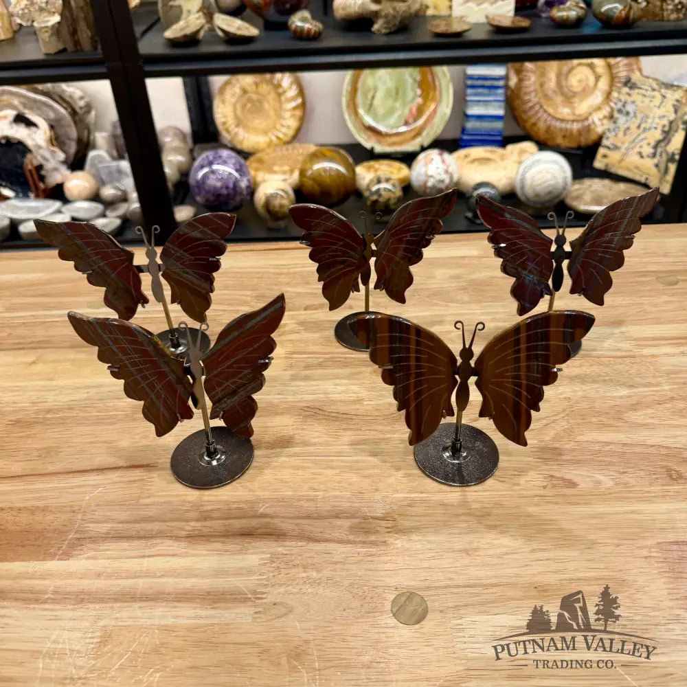 Metal & Stone Butterflies 5’’ | Select Stones - Tiger Iron - Sculpture