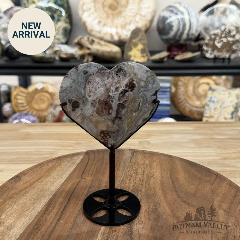 Mexican Lace Agate Heart + Stand 5.83’’ - Heart
