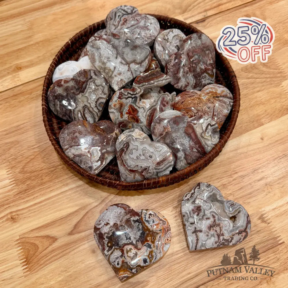 Mexican Lace Agate Hearts Tumbled Stone