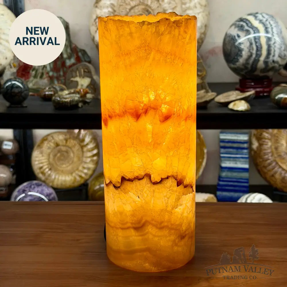 Mexican Onyx Table Lamp 12’’ | Natural Banded Calcite Stone Accent Light - Lamp