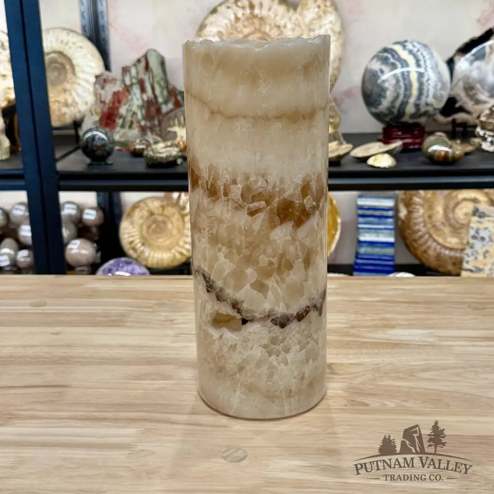 Mexican Onyx Table Lamp 12’’ | Natural Banded Calcite Stone Accent Light - Lamp