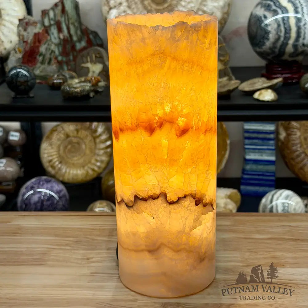 Mexican Onyx Table Lamp 12’’ | Natural Banded Calcite Stone Accent Light - Lamp