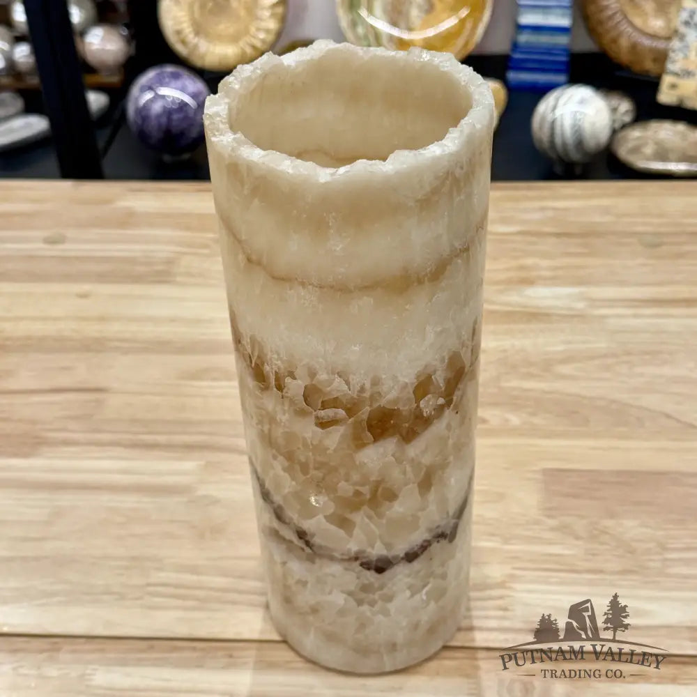 Mexican Onyx Table Lamp 12’’ | Natural Banded Calcite Stone Accent Light - Lamp