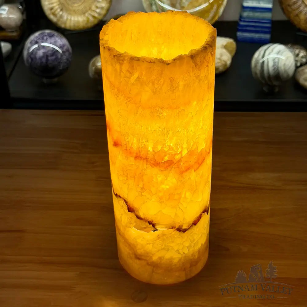 Mexican Onyx Table Lamp 12’’ | Natural Banded Calcite Stone Accent Light - Lamp
