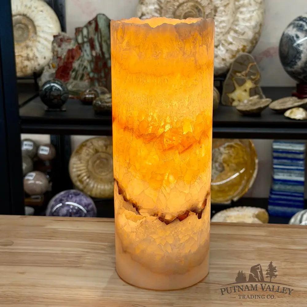 Mexican Onyx Table Lamp 12’’ | Natural Banded Calcite Stone Accent Light - Lamp