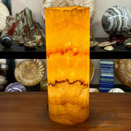 Mexican Onyx Table Lamp 12’’ | Natural Banded Calcite Stone Accent Light - Lamp