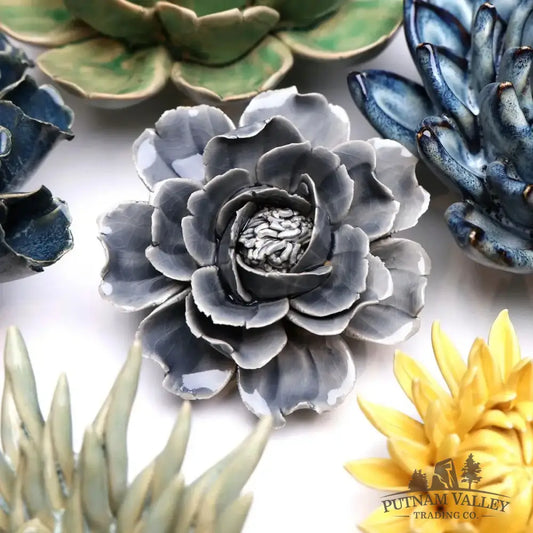 Ceramic Flower Wall Art Rose Grey 6 Accent