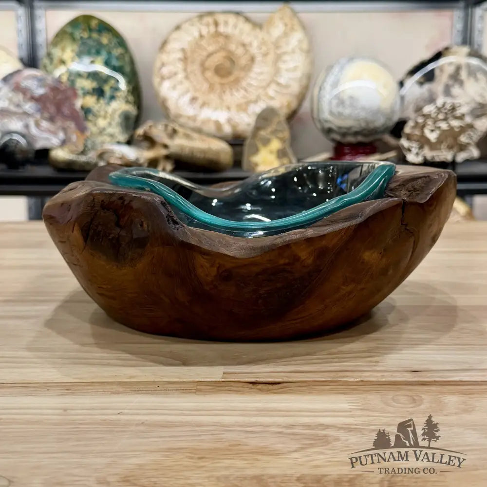 Molten Glass Bowl in Indonesian Teakwood 10.75’’ - Bowl