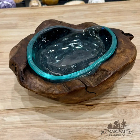 Molten Glass Bowl in Indonesian Teakwood 10.75’’ - Bowl