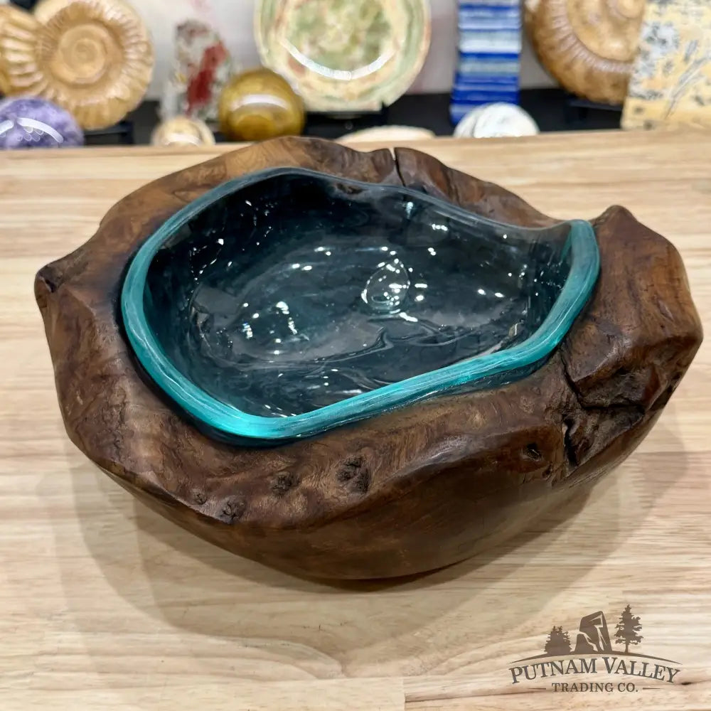 Molten Glass Bowl in Indonesian Teakwood 10.75’’ - Bowl