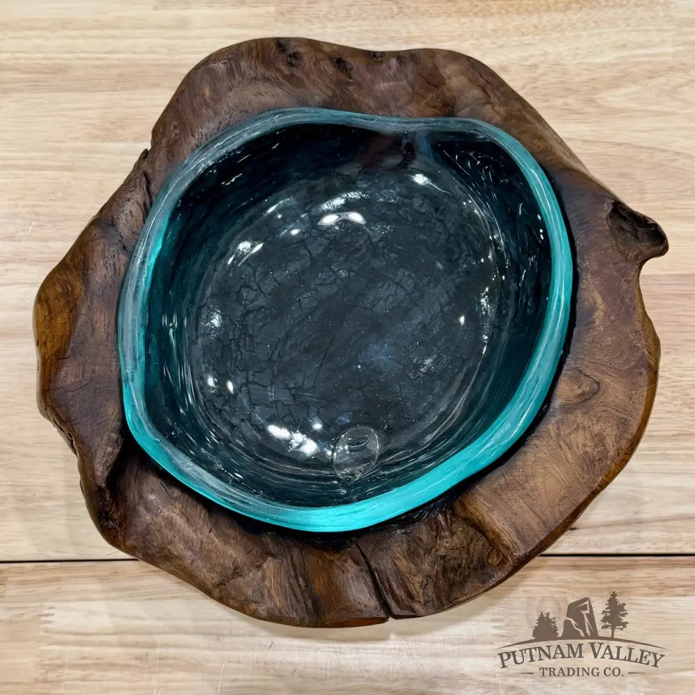 Molten Glass Bowl in Indonesian Teakwood 10.75’’ - Bowl