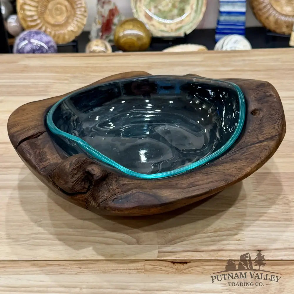 Molten Glass Bowl in Indonesian Teakwood 11.3’’ - Bowl
